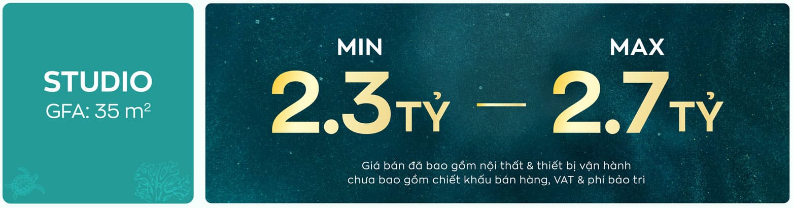 Giá Studio Bảng giá căn hộ Condotel loại Studio 35m2 từ 2.3 tỷ đồng