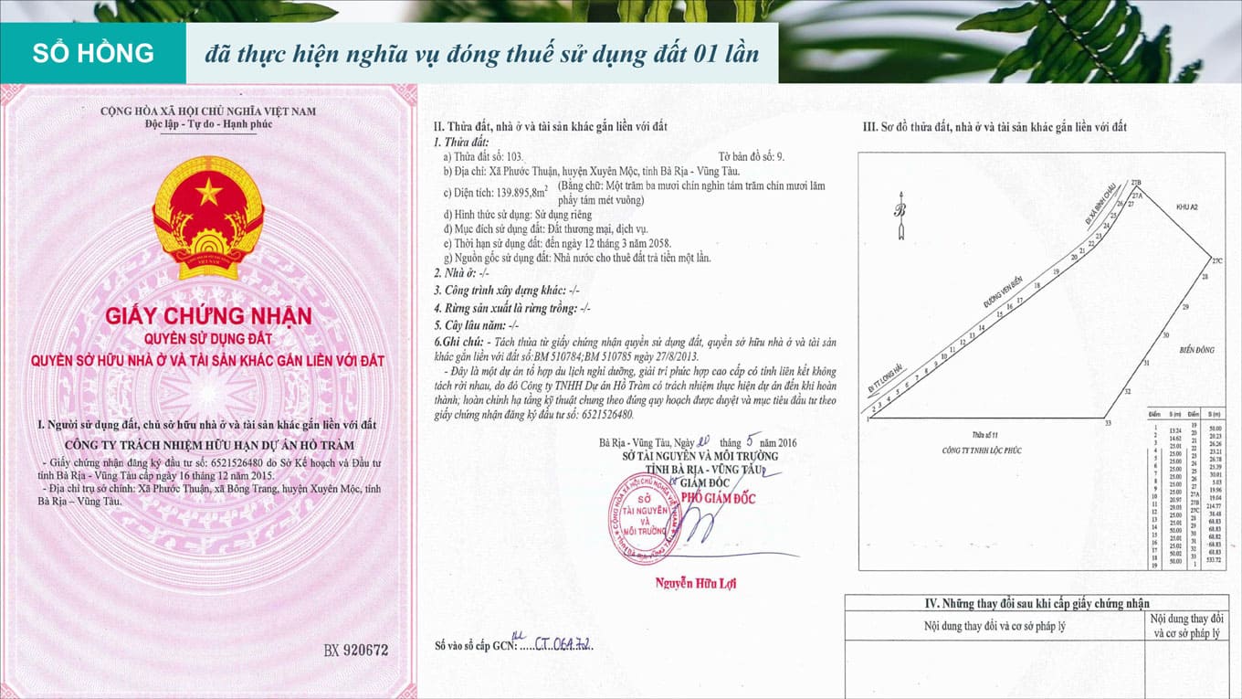 Bản scan giấy chứng nhận quyền sử dụng đất (sổ đỏ) dự án Maia Resort