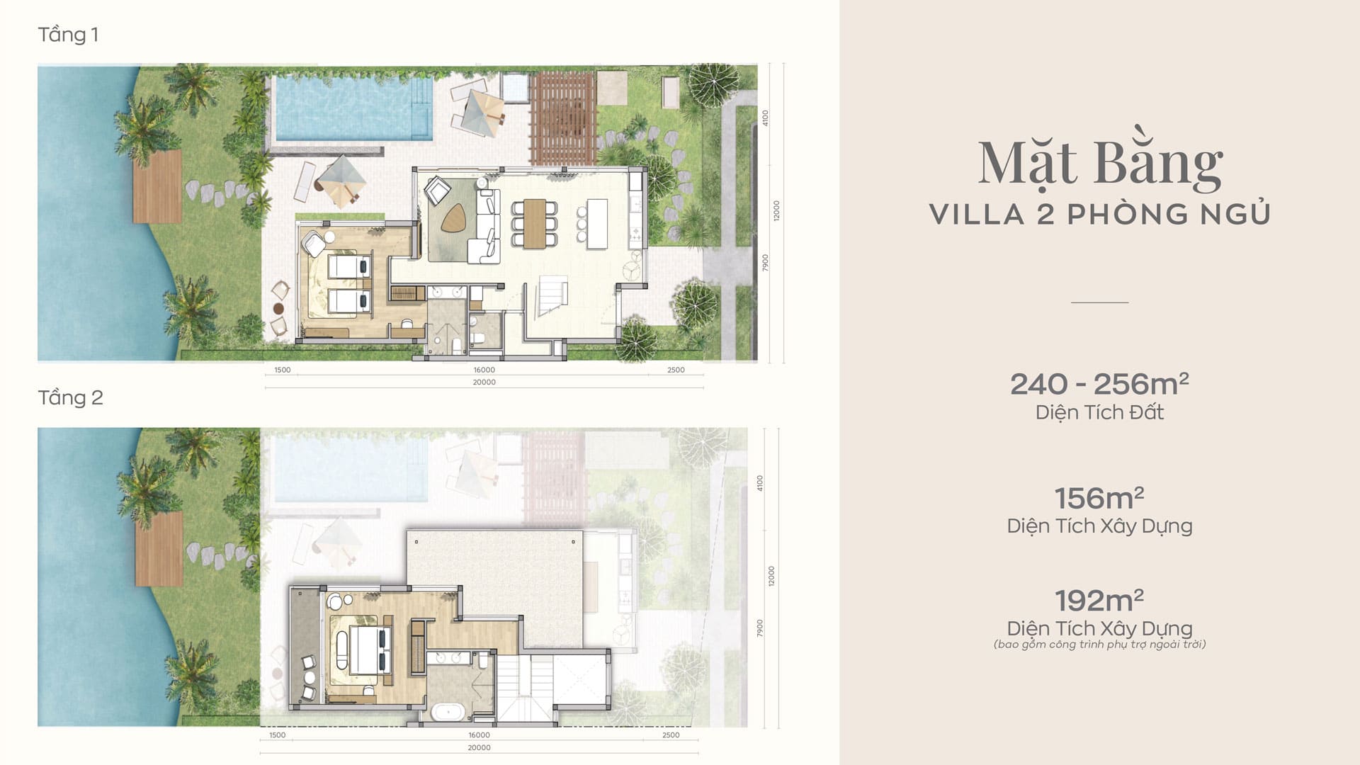 Bản vẽ layout mặt bằng chi tiết Biệt thự 2 phòng ngủ Maia Resort