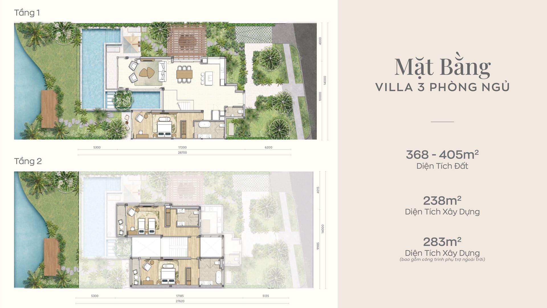 Bản vẽ layout mặt bằng phân bổ phòng Biệt thự 3 phòng ngủ