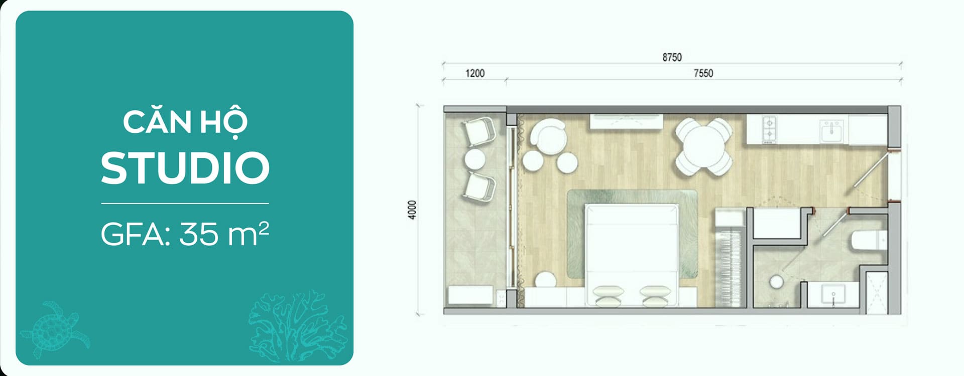Bản vẽ layout kỹ thuật Căn hộ Studio diện tích 35m2