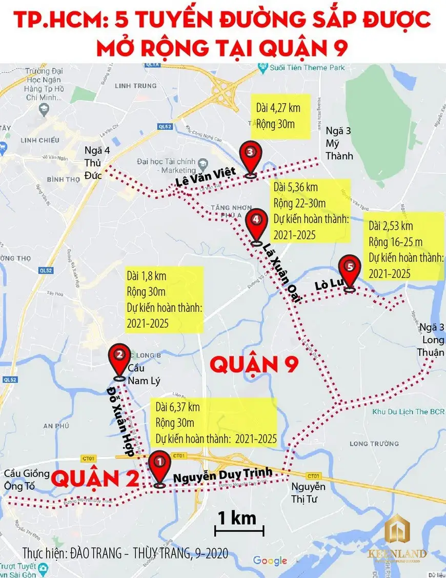 Thông tin và thời gian triển khai mở rộng các tuyến đường quan trọng tại Quận 9, Thủ Đức